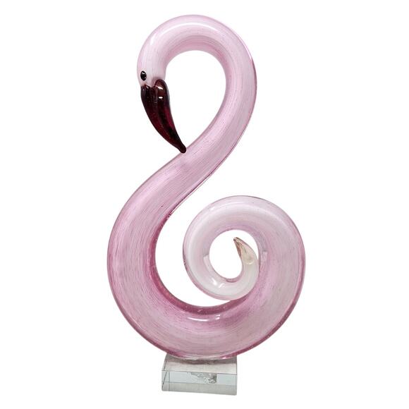 Pink Flamingo Murano Style Hand Blown Swirl Art Glass 12" Palm Spring Kitsch - Picture 1 of 4